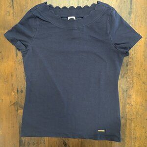 Anne Klein, scalloped-neck, short-sleeve T-Shirt (US S)